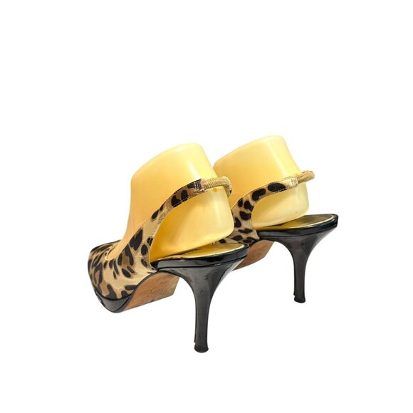 Cache Women's Leopard Print Slingback Peep Toe Leather Sole Stiletto Heels - Picture 10 of 10